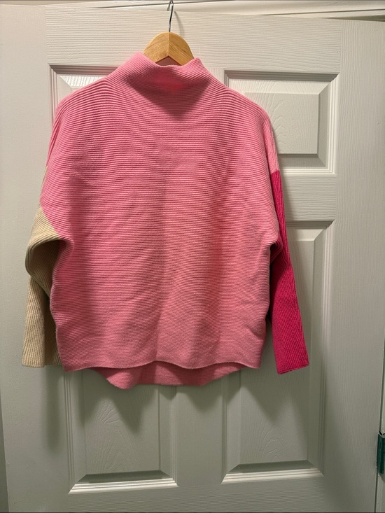 THML Sweaters - THML Pink & Cream Colorblock Mock Neck Sweater